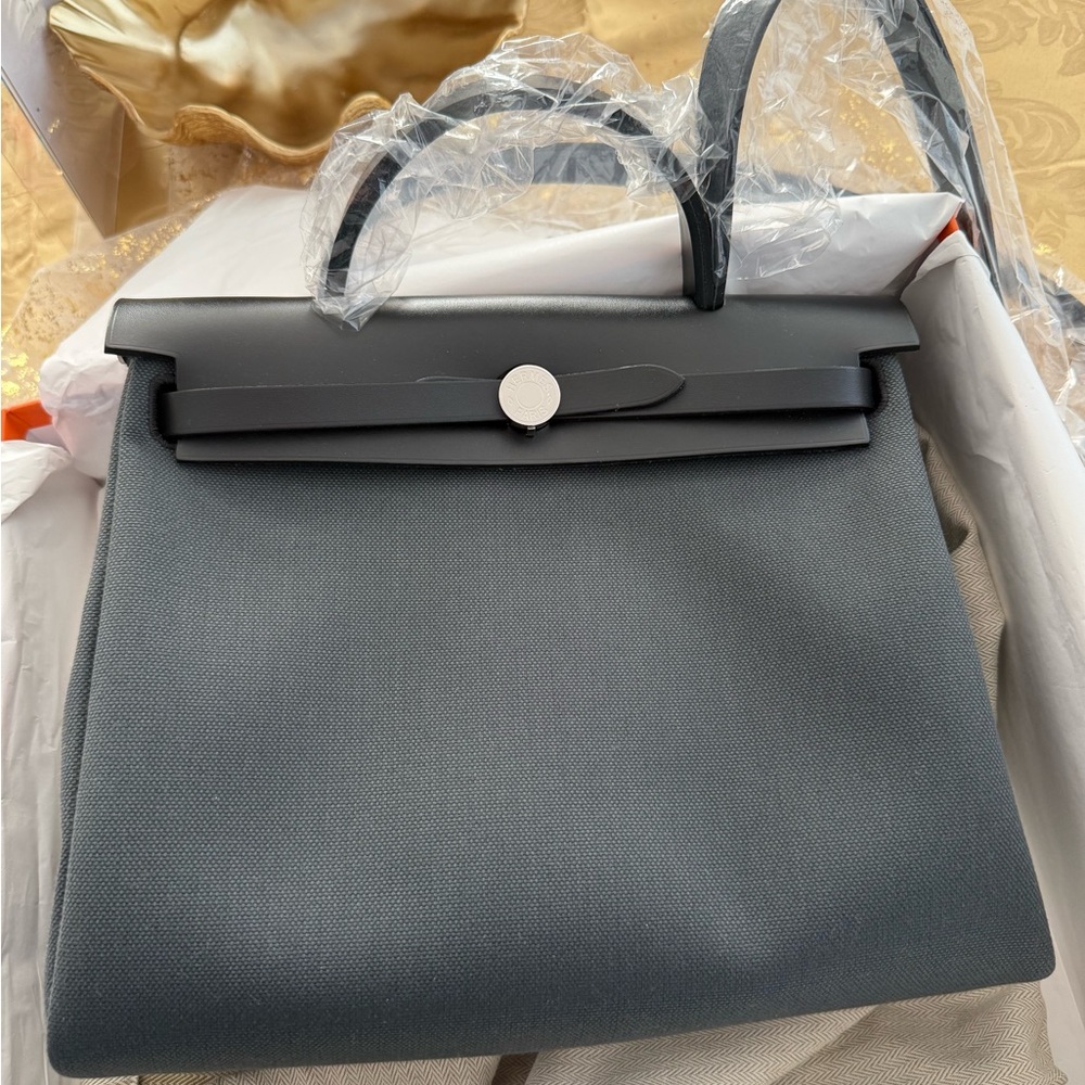 Hermes Herbag 31 Dark Gray Tote Bag with silver hardware